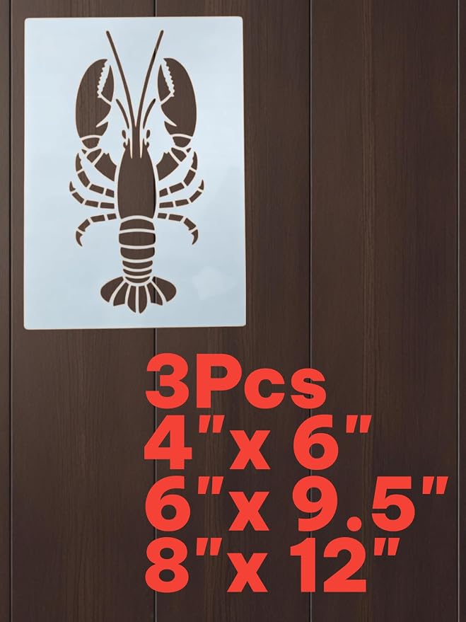Lobster Stencil – Nautical Ocean Seafood Travel Adventure Design Template Pattern Reusable Art Stencil for Painting, Crafting and DIY Projects (3 Pcs Set)