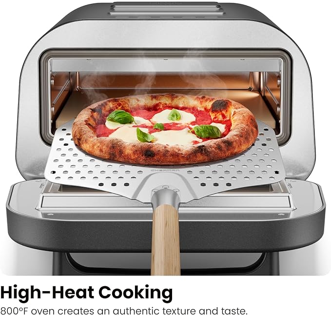 CHEFMAN Indoor Pizza Oven - Makes 12 Inch Pizzas in Minutes, Heats up to 800°F - Countertop Electric Maker with 5 Touchscreen Presets, Pizza Stone and Peel Included - Stainless Black