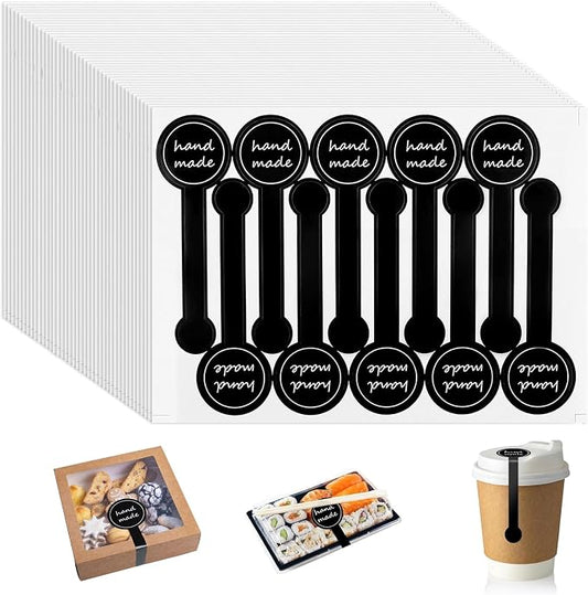 600 Pcs Hand Made Self-Adhesive Stickers Black Long Label Stickers Lollipop Sealing Stickers for Candy Cookie, Bakery, Cake, Sweet, Treat, Biscuit, Chocolate and Gift