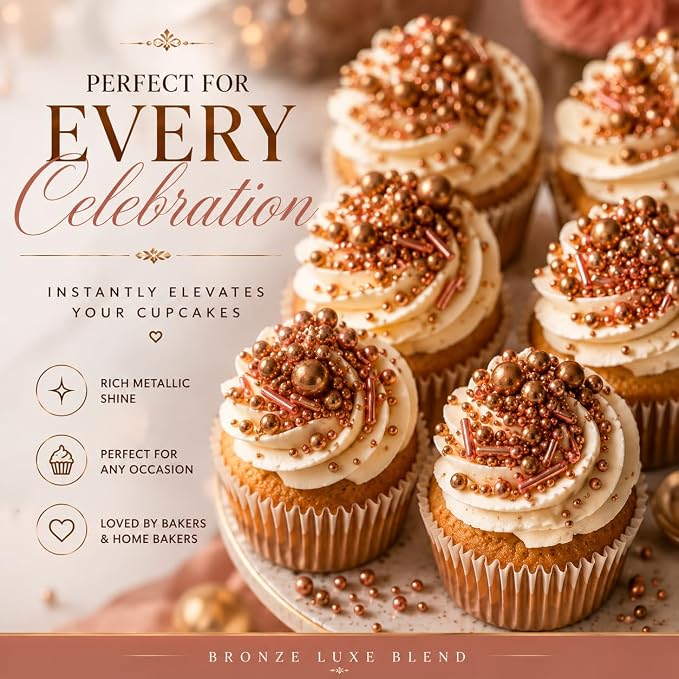 Confect Fusion Rose Gold Metallic Sprinkles Mix - Edible Cake Decorating Pearls, Rods & Sugar Crystals for Cupcakes, Cookies & Cakes | Vegan, Gluten-Free, Nut-Free, Soy-Free, Dairy-Free, Palm Oil-Free- 4.2 Oz