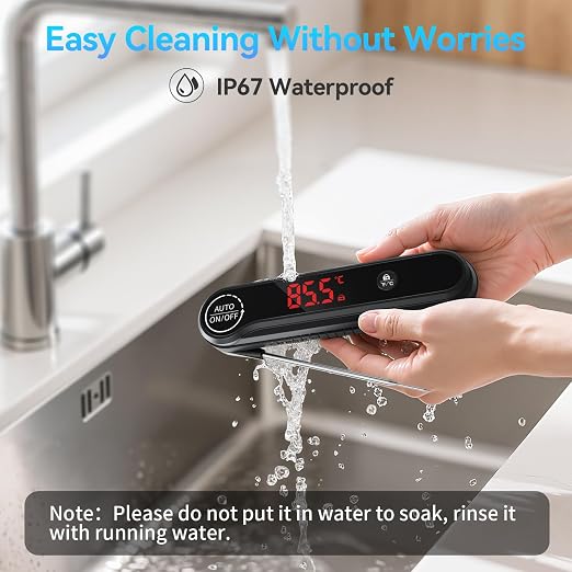 0.3s Ultra‑Fast Instant Read Meat Thermometer, IP67 Waterproof Food Thermometer with Rotating Display & Calibration Function for Grill BBQ Frying Kitchen Cooking(Black)
