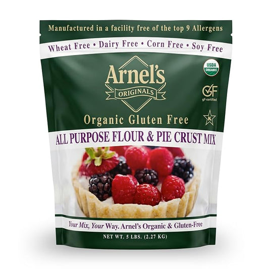 Arnel’s Originals Organic Gluten Free All Purpose Flour & Pie Crust Mix – 1:1 Substitute Baking Mix – Non-GMO, Vegan, Kosher – Ideal for Flaky Pie Crusts, Cookies, Muffins, and Biscuits (5 lb)