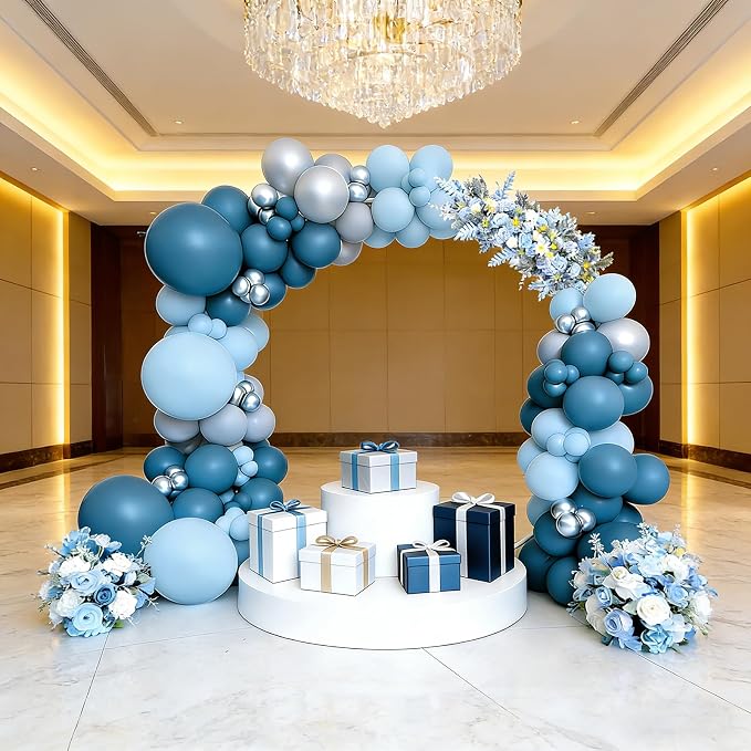 Blue Silver Gray Balloons Garland Arch Kit, Dusty Blue Metallic Silver Balloon Arch Kit for Birthday Baby Shower Wedding Graduation Father’s Day Gender Reveal Bachelorette Engagement Party Decorations