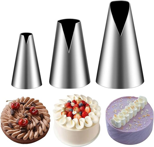 Suuker 3 Pieces V-Shaped Piping Tips Set, Stainless Steel | Cake Decorating Tips, Frosting Icing Tips, For Cupcakes, Cake, Cookie, 580 686 580S