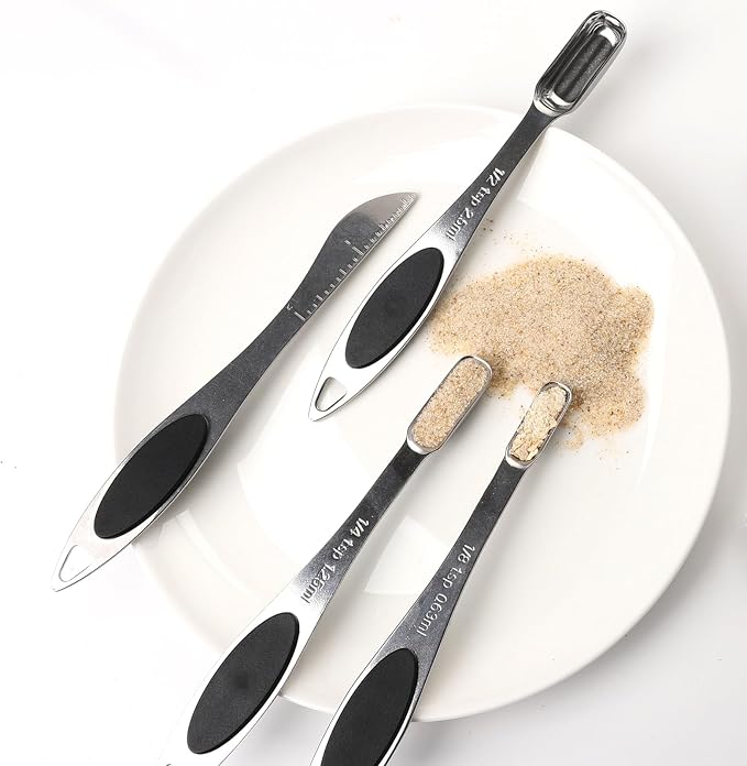 Magnetic Measuring Spoons Set Includes 7 Stainless Steel Magnetic Measuring Spoons,Nesting Measuring Spoon Teaspoon with Leveler for Dry or Liquid Ingredients (8, Black)