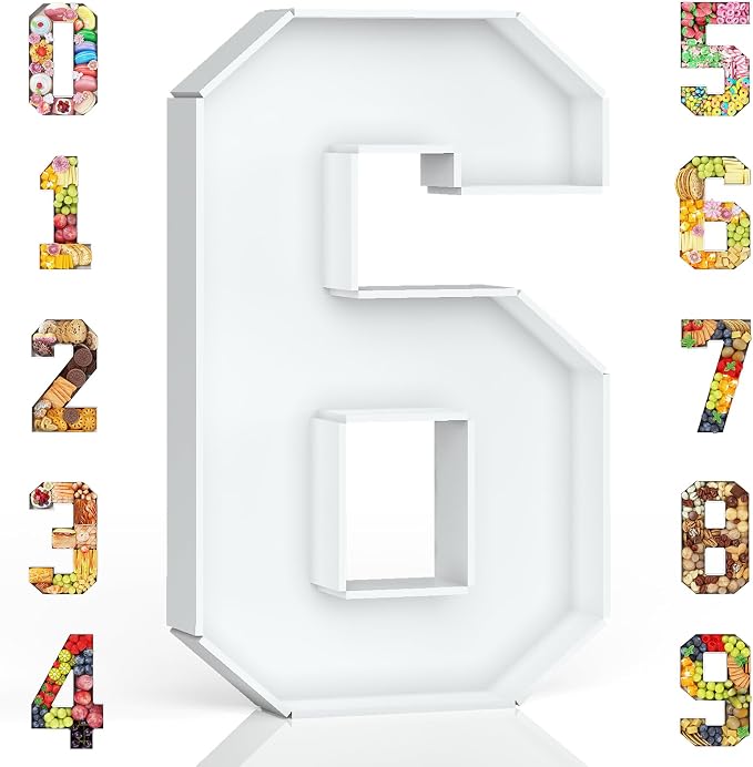 HILAVO Cardboard Number for Charcuterie, 13.7" Cardboard Number 6 Fillable Number for Food Paper Mache Number Boxes for Cupcake Sweet Candy 6th Birthday Anniversary Party Decorations