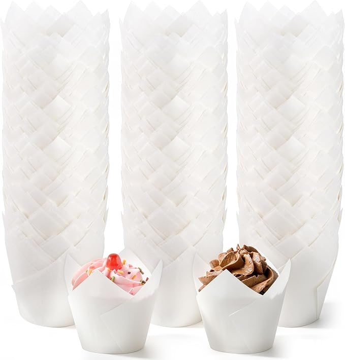 Ruisita 150 Pcs Mini Cupcake Liners Muffin Liners Baking Cups | Tulip Cupcake Liner for Baking Wedding, Birthday, Baby Shower Parties, White