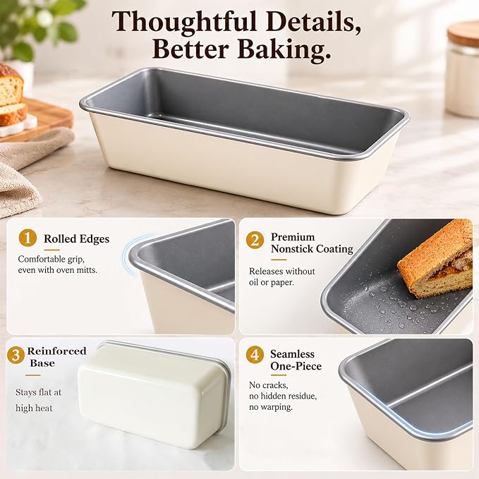 9x5 Inch Nonstick Loaf Pan Set of 2, Heavy Duty Carbon Steel Bread Loaf Pans, Oven Safe to 450°F, PTFE & PFOA Free, Easy Release for Banana Bread, Meatloaf, Sourdough, Pound Cake