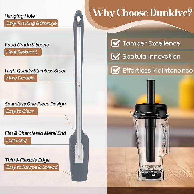 Replacement Blender Tamper Tool Compatible with Classic Standard 64oz Containers, Durable Plunger Tamper & Silicone Blender Spatula with Ergonomic Design