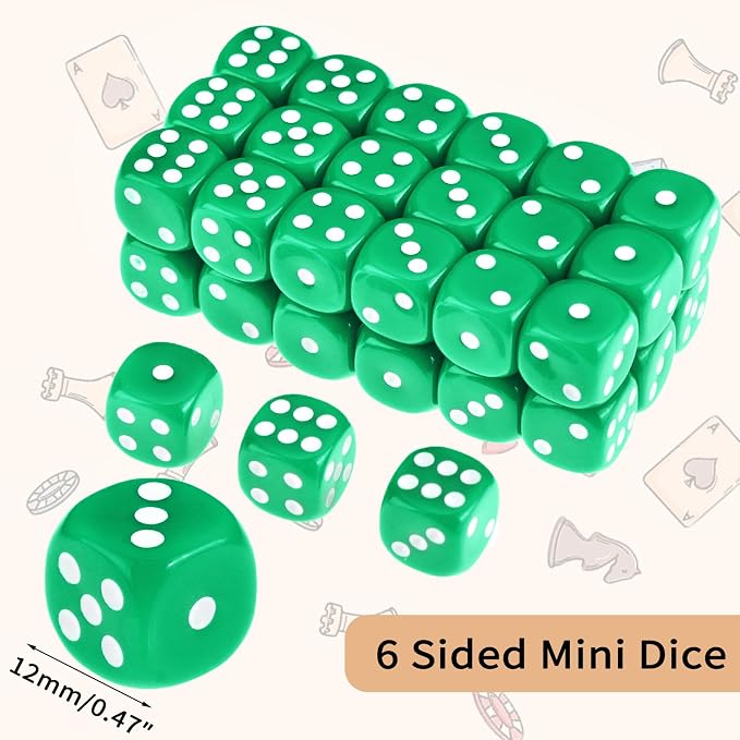 36 of Pack 12MM 6 Sided MINI Dice Set,Solid Green Game Dice Set, 6 Sided Standard Colored Dices for Tenzi, Bunco or Teaching Math,with Portable Plastic Box(Green)