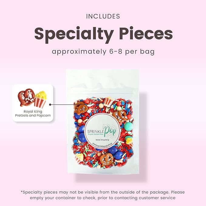 Sprinkle Pop Fairground Faves Sprinkle Mix, with ~6 Pretez & Popcorns, 2oz | fourth of July, independence, memorial, labor, veterans & patriotic day cake, cupcakes, cookies, ice cream dessert decoration