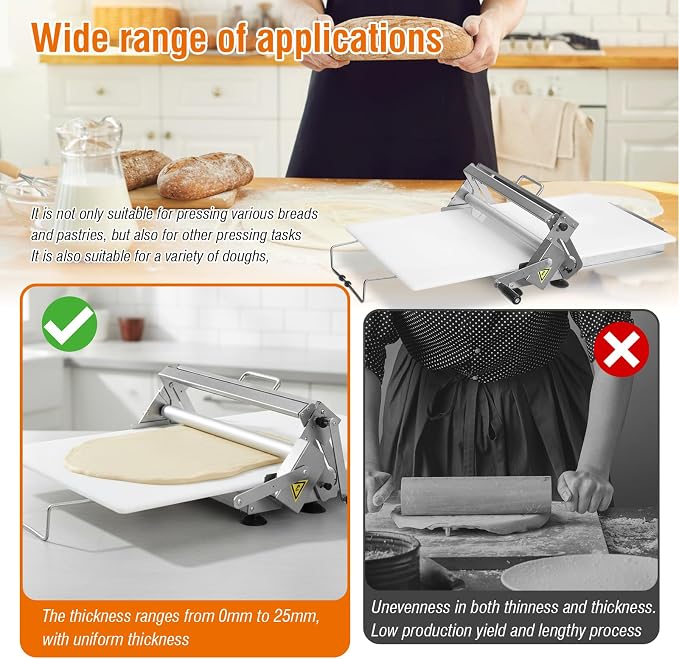40.55 × 22.83 Inch Folding Dough Sheeter Machine, Stainless Steel Manual Dough Roller Machine, 0-25mm Adjustable Thickness Dough Press, Portable Pastry Sheeter for Pizza Dough, Puff Pastry, Croissant