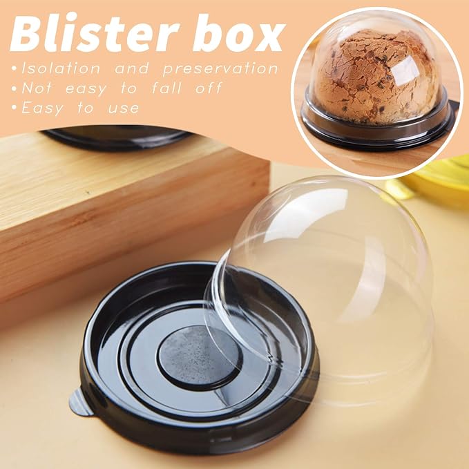 Clear Plastic Mini Cupcake Container,50 PC Desk Pet Containers Mooncake Boxes Muffin Pod Dome Muffin Single Desk Pet Holders Individual Cupcake Containers Plastic Disposable (Black, 50pc)
