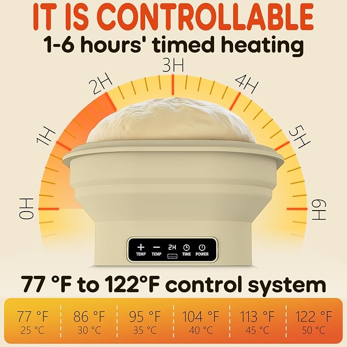 Upgraded Electric Heated Silicone Dough Proofing Box with Reliable Timer & Precise Temp Control - Fast Fermentation Collapsible Proofer Bowl (2L, Square)