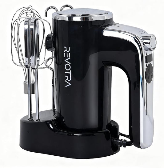 Electric Hand Mixer, Handheld Mixer with LCD Display and Storage Base | 5 Speeds & Turbo, One-Button Eject, 2 Beaters, 2 Dough Hooks, 1 Whisks, Kitchen Blender for Eggs, Cream, Dough, Baking