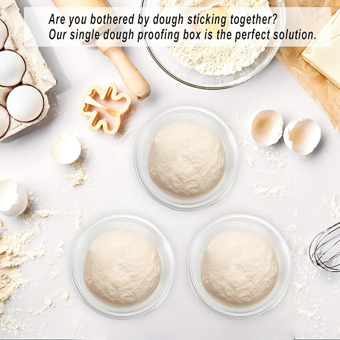 BSTKEY Round Pizza Dough Proofing Boxes, Set of 9 Stackable Food Storage Containers with Lid, 700ml Clear Plastic Tray Fits for 235 Gram Pizza Dough, For Making within 10" Pizzas