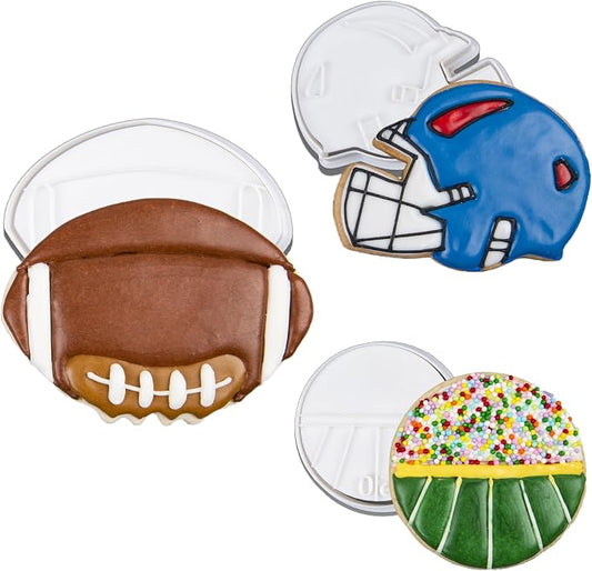 Mostop Sport Cookie Cutter with Stampers 3pcs Football Cookie Cutter Set, Football, Helmet, Football Game, Cake Decoration Tools Party Supplies Favors