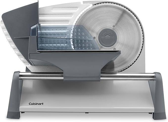 Cuisinart Kitchen Pro Food Slicer, Meat Slicer with Slice Control Knob Adjusts from 1/32" to 1/2" to Slice Bread, Roasts, and Firm Cheeses, Removable 7.5" Stainless Steel Cutting Blade, FS-75, Gray