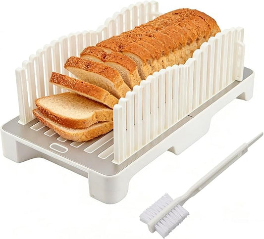 Bread Slicer for Homemade Bread, Adjustable Breads Slicer Guide, Bread Cutter with Crumb Tray, Sourdough Slicing with Stainless Steel Base, Cutter for Loafs, Sandwiches, Bagels, and Cakes