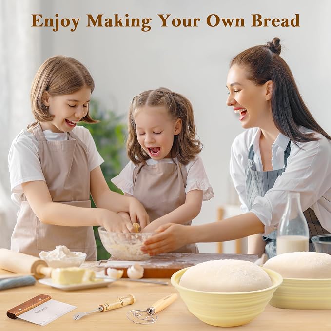 Complete Sourdough Starter Kit 9"Round & 10" Oval Silicone Banneton Bread Proofing Baskets, Sourdough Bread Baking Supplies with 34oz Fermentation Jar, Bread Lame, Scraper, Danish Whisk