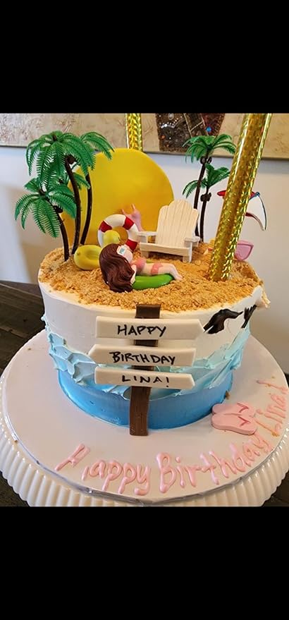 Pink Cake Decoration Beach Cake Toppers Summer Birthday Party Supplies Beach Party Supplies Swimming Pool Party Supplies