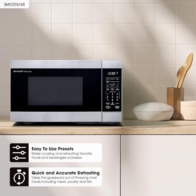 SHARP Compact Countertop Microwave Oven with Removable 10" Carousel Turntable, 700 Watt, 0.7 Cubic Feet, Stainless Steel