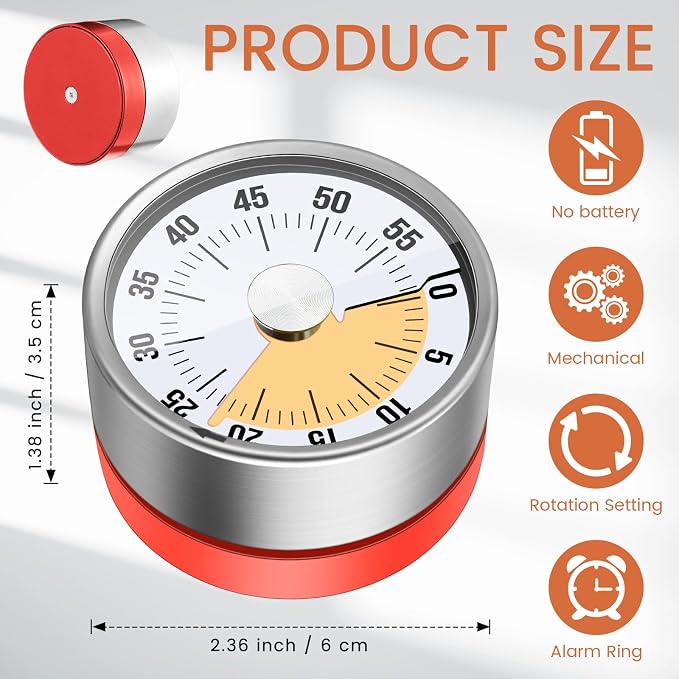 Relaxweex 6 Pcs 60 Minute Visual Timer Visual Kitchen Timer for Cooking Cook Timers Kitchen with Alarm Mechanical Class Timers for Desk Egg Countdown Chef Baking Office ADHD(Red Orange)