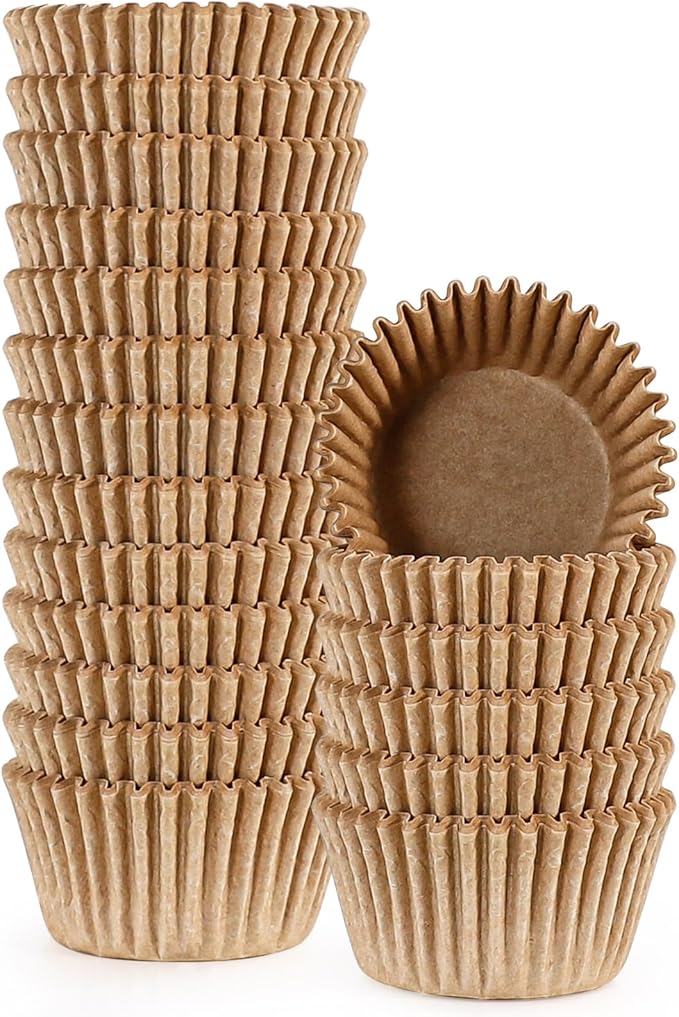 Caperci 300pcs Mini Cupcake Liners for Baking - Greaseproof Paper Muffin Baking Cups for Wedding Birthday Party Baby Shower Festivals (Natural)