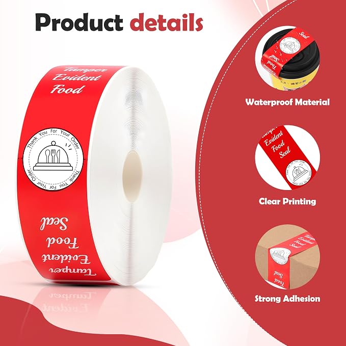 500 Pcs Tamper Evident Stickers for Food Delivery 1.5 x 6 Inches Red Tamper-Proof Safe Seal Tape & Labels - for Sealing Drink, Food & Pizza Boxes to Preserve Freshness