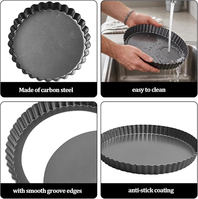9 Inch Removable Bottom Tart Pan,Top 9.5 inches,Nonstick Removable Loose Bottom Carbon Steel Tart Pan for Mousse Cakes, Pies,Desserts and Baking Tarts