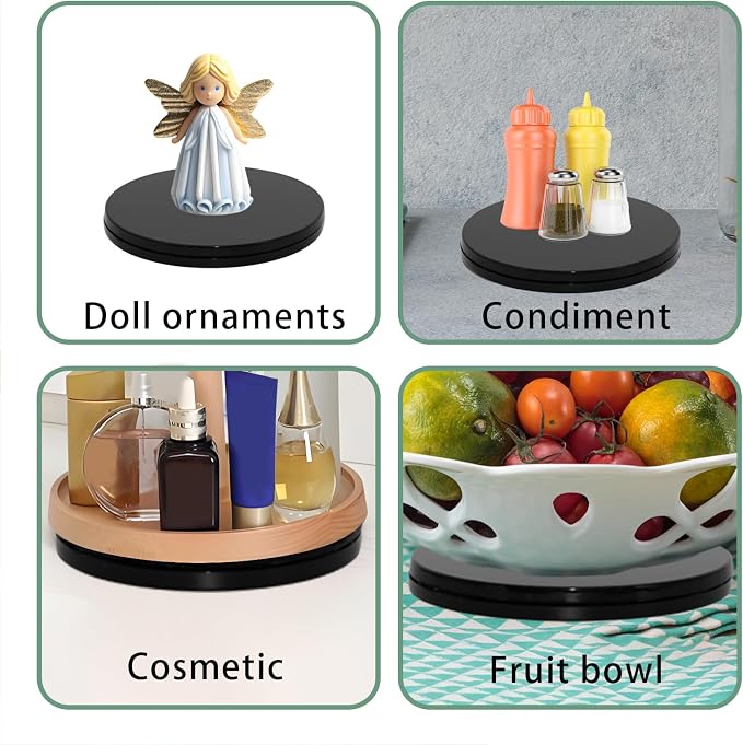 1 Pcs Black 8 inch Acrylic Lazy Susan Rotating Turntable Organizer Bearings - Round Swivel Plate for Spice Rack, Table, Cake, Kitchen Pantry