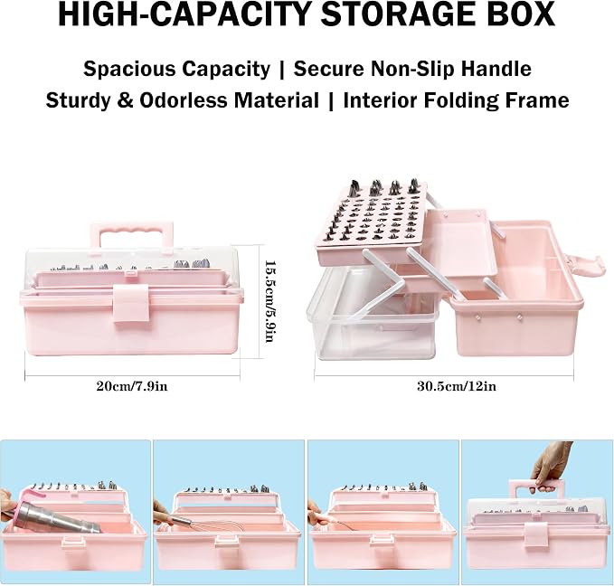 Gawren-H&E 208 PCS Cake Decorating Kit,Baking Supplies with Dessert Decorating Syringe Set,Storage Case,Icing Piping Bags and Tips Set,Frosting Fondant Bakery Set for Adults Beginners(Light Pink)