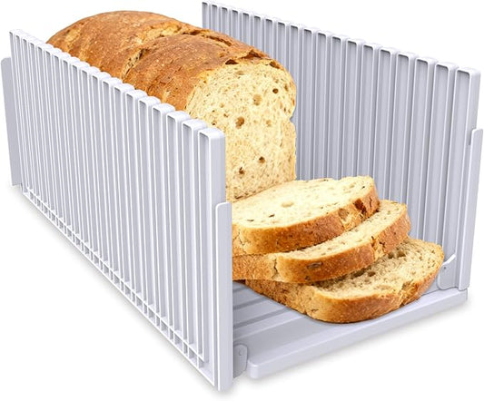 Bread Slicer for Homemade Bread,Adjustable Thickness Slicing Guide,Foldable Portable Bread Cutter Suitability for Homemade Breads, Bagel,Cakes-Kitchen Gadget,Baking Tool &Gift for Mother Father(white)
