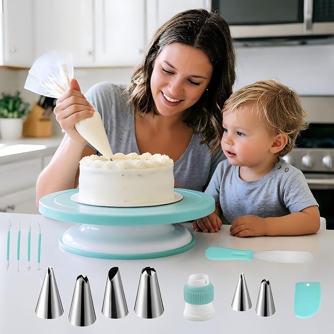 Cake Decorating Kit, 248 Pcs Baking Supplies (Green) | Cake Turntable, Leveler, 24 Numbered Icing Tips, 2 Spatulas, 3 Scrapers, 50 Cupcake Liners, 100 Pastry Bags & More