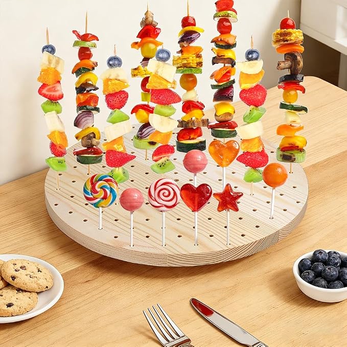 PH PandaHall Wooden Cake Pop Stand Revolving Cake Pop Holder 11 inch Revolving Cake Pop Holder for Dessert Table 120 Holes Lollipop Display Stand for Birthday Party Wedding Candy Display Decoration