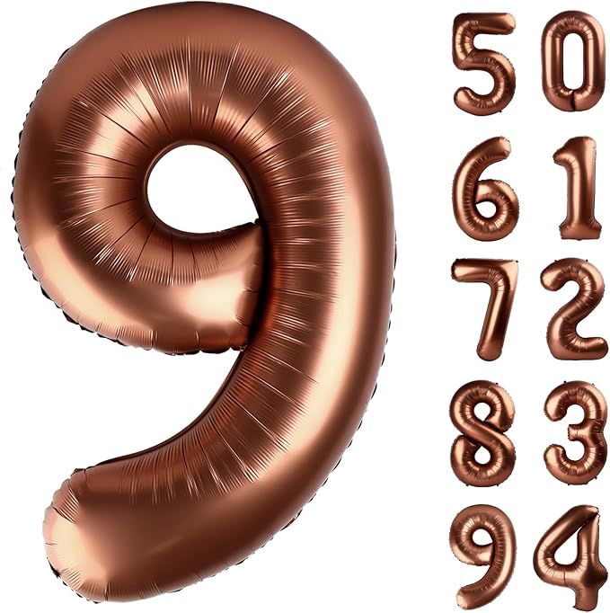 Dark Brown 9 Balloon, Coffee Brown Number Balloons 40 Inch, 9th Giant Chocolate Birthday Decorations for Boys Girls,19th 29th Party Decorations Supplies, Number 9 Balloon