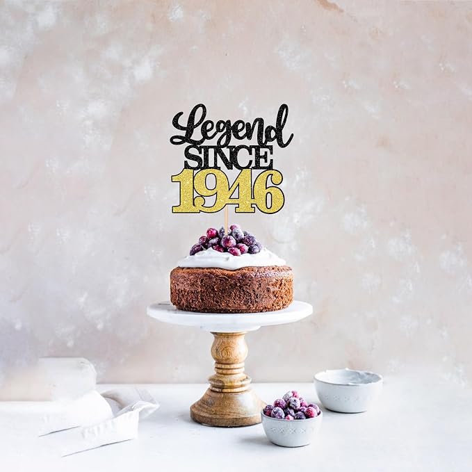 1 PCS Legend Since 1946 Cake Topper Black Gold Glitter Eighty Happy 80th Birthday Cake Pick Cheers to 80 Years Cake Decoration for 80th Birthday Anniversary Party Decorations Supplies