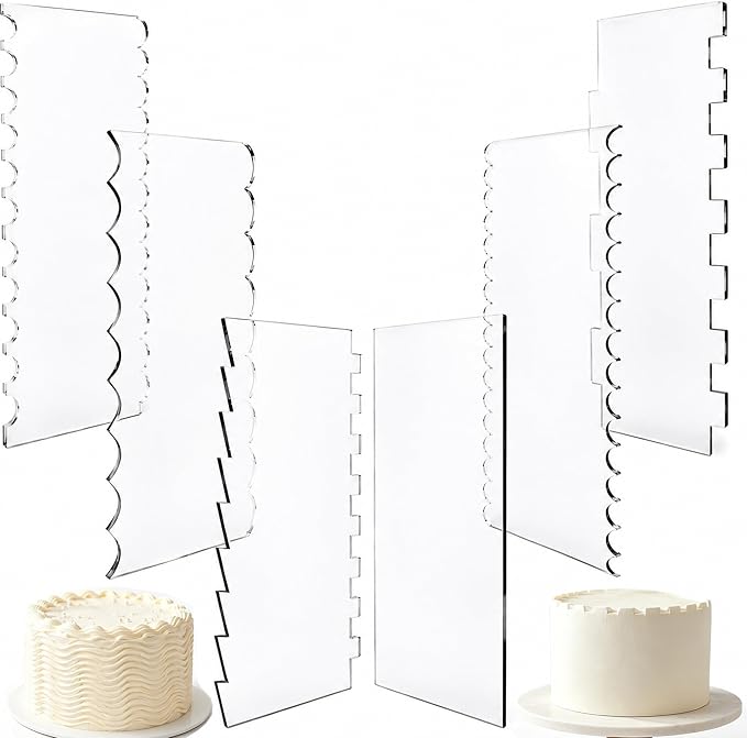 6 Pack Cake Scraper Set, 9.45" Cake Edge Smoother Decorating Comb | Acrylic Cake Scraper Set Clear Frosting Scraper for Buttercream, Ganache, Fondant, Mousse, Perfect for Home Baking & DIY