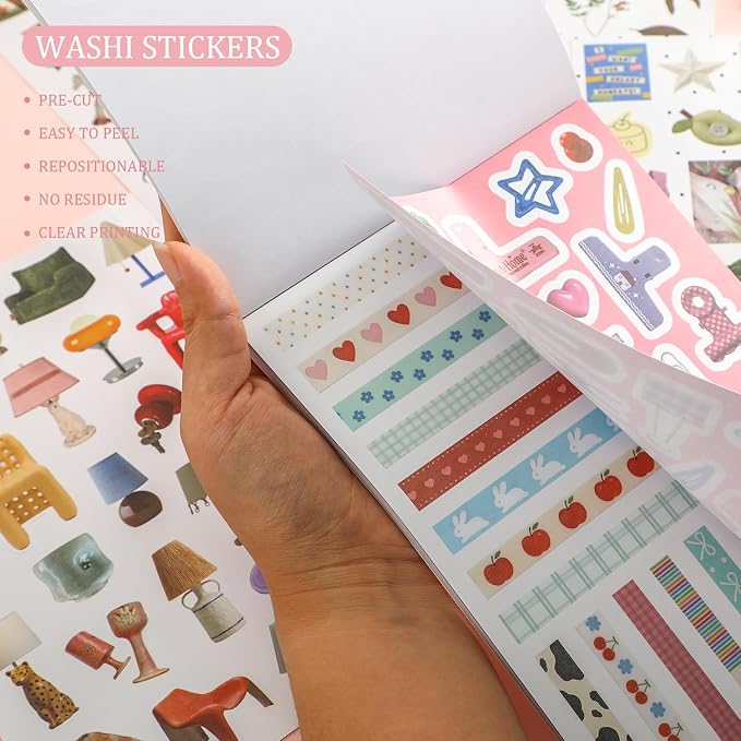 1900+ PCS Vintage Cute Scrapbook Sticker Book, 50 Sheets Retro & Ins Little Object Theme Korean Stickers for Scrapbooking, Art Scrapbook Supplies for Adults Teens Women Girls Junk Journal Journaling