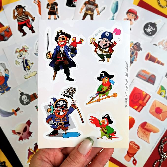 BulbaCraft 100Pcs Pirate Stickers, Skull and Crossbones Stickers, Pirate Party Supplies, Gifts for Women & Men