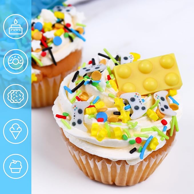Edible Sprinkles for Cake Decorating, Green Yellow Sprinkles Mix with Game Wafer Papers, 3oz Game Themed Sprinkle for Baking, Cupcakes, Ice Cream, Cookie, Chocolate Decorating