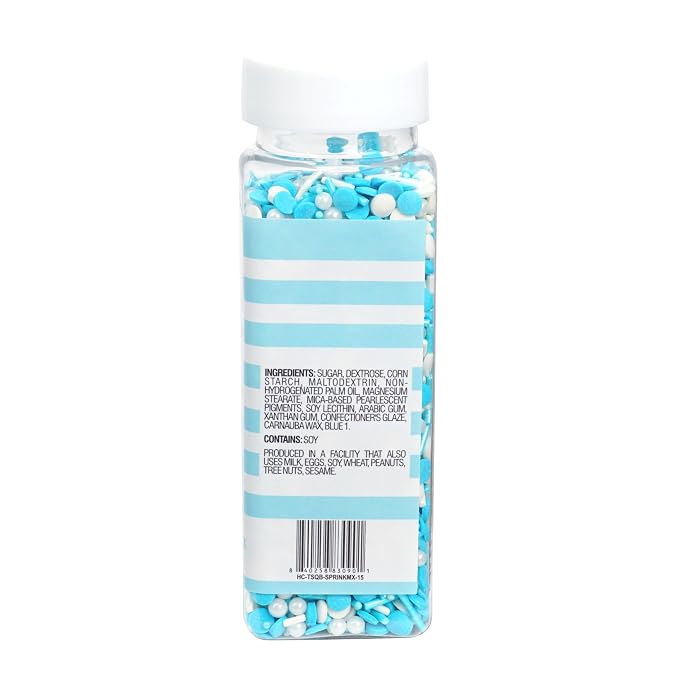 Blue and White Pearls & Sprinkles Mix 4.23 oz, Sprinkles For Cake Decorating, Baking, Ice Cream & More, The Hampton Candy Company