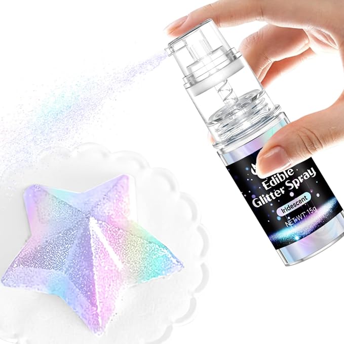 Iridescent Edible Glitter - 15g Edible Glitter Spray Food Grade Rainbow Drink Glitter for Christmas Holiday Baking, Cakes, Cookies, Cake Pops, Chocolate, Strawberries, Cocktails & Beverages