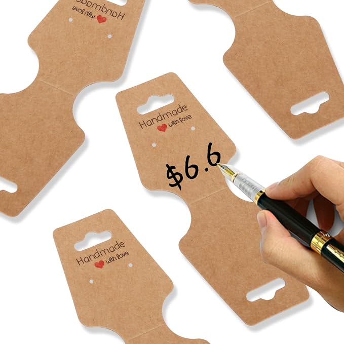 200PCS Bracelet Display Cards Necklace Holder Cards Self Adhesive Jewelry Packaging Selling Card for Small Business (Brown, 1.8x4.7 inches)