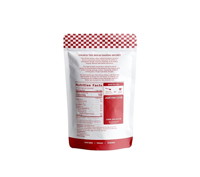 Bakers Club Artisan Vital Wheat Gluten 10oz - Bread Flour Enhancer, High Protein, Seitan Flour, Low Carb, Vegan, Non GMO Gluten Powder - Made in USA