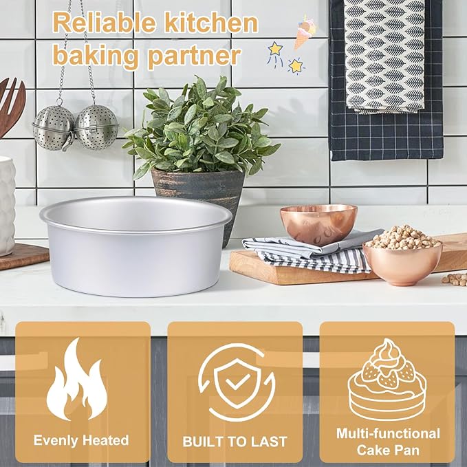 9 x 3 inch Round Cake Pan Set of 3, Aluminum Baking Pans for Layer Cakes, Heavy Duty Non-Stick, Evenly Baking Molds for Home Kitchen, Birthday Wedding Anniversary