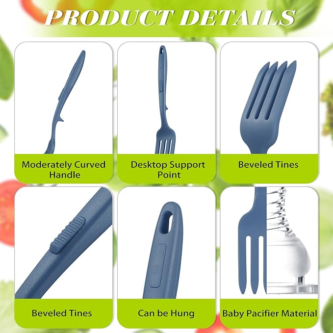 Mixweer 2 Pcs Silicone Flexible Fork 11.6 Inch Silicone Heat Resistant Cooking Fork Large Kitchen Non Stick Spork Ultimate for Mix Ingredients, Mash Food, Whisk Eggs, Baking(Blue Series)