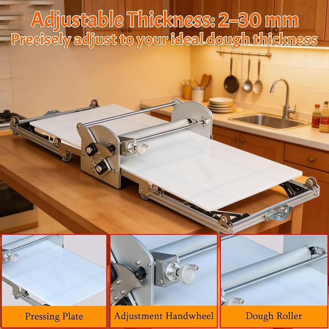 Heavy-Duty Foldable Pasta Roller (22.7"),Commercial Electric Dough Sheeter With 0–30mm Adjustable Thickness, Stainless Steel Dough Laminator For Home & Restaurant Use
