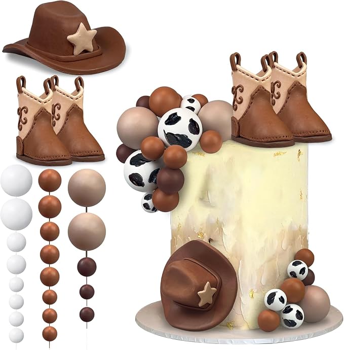 28PCS Cowboy Cake Decorations Hat and Boot Cake Toppers Western Cowboy Birthday Baby Shower for Western Theme Party Favors Supplies