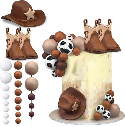 28PCS Cowboy Cake Decorations Hat and Boot Cake Toppers Western Cowboy Birthday Baby Shower for Western Theme Party Favors Supplies